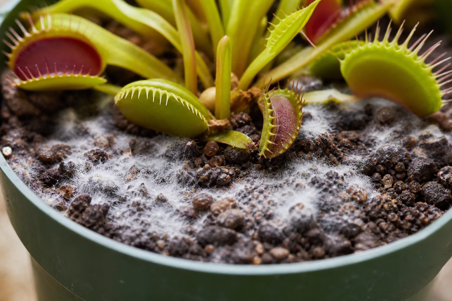 Mold on Soil on Venus Flytrap - visible symptom on the plant