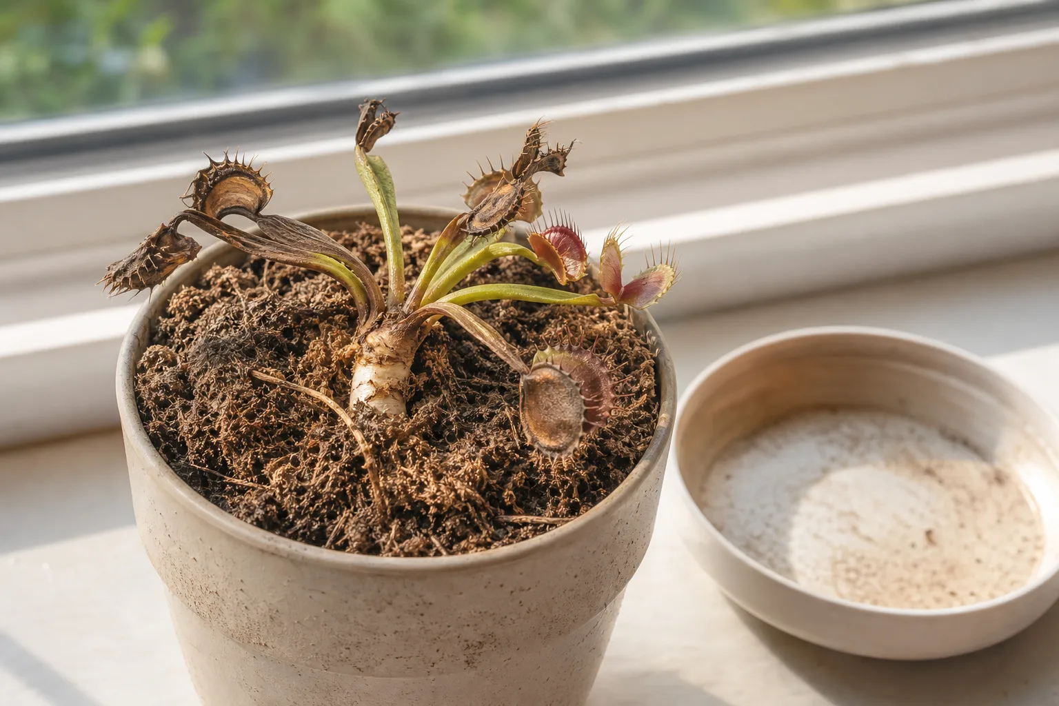 Underwatering on Venus Flytrap - visible symptom on the plant