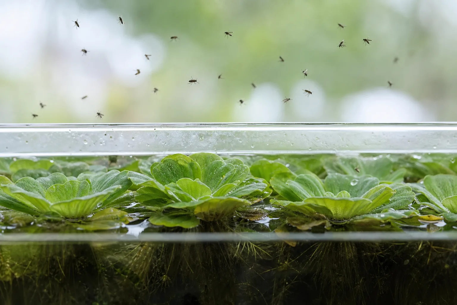 Fungus Gnats on Water Lettuce - visible symptom on the plant
