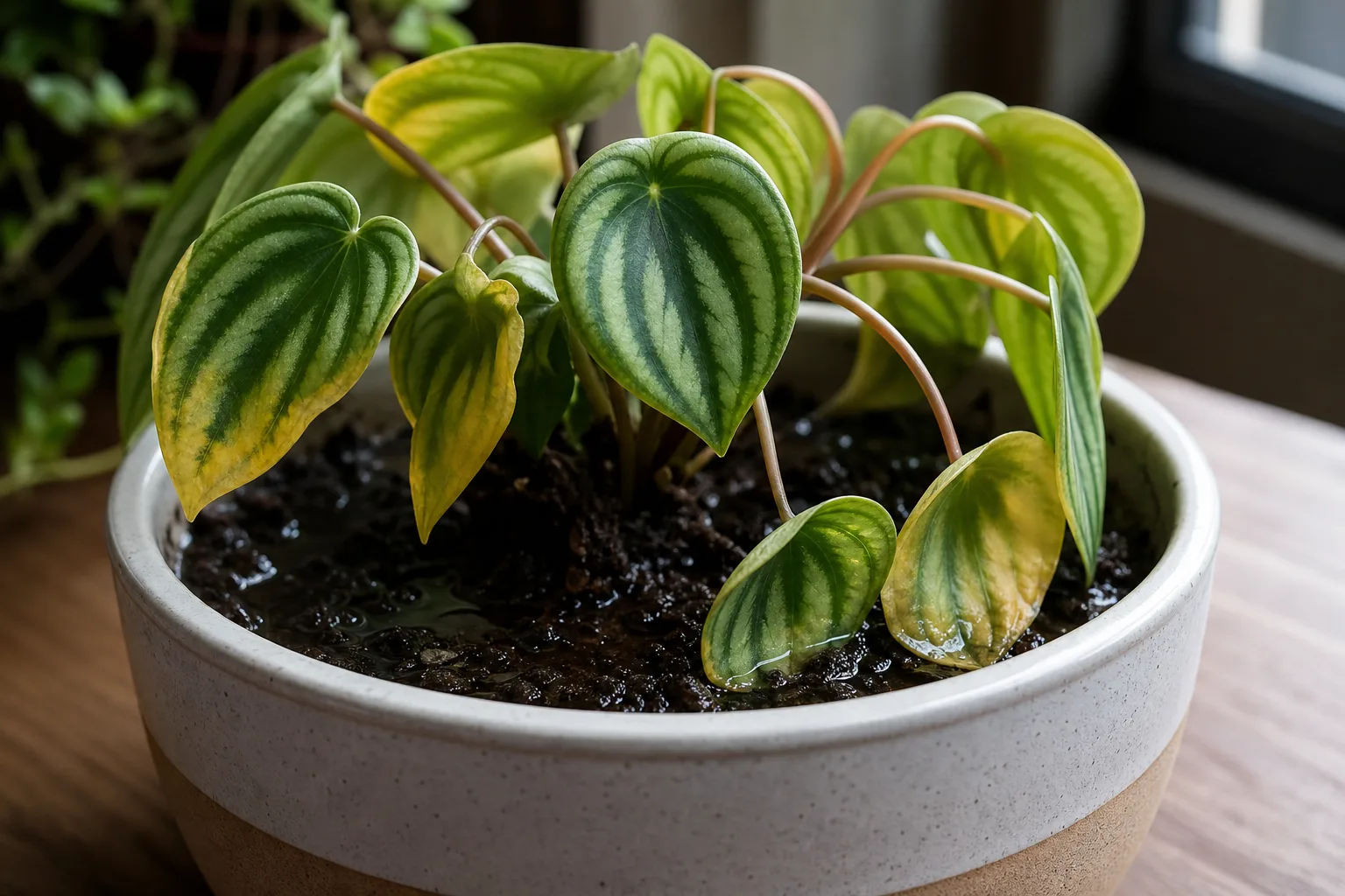 Overwatering on Watermelon Peperomia - visible symptom on the plant