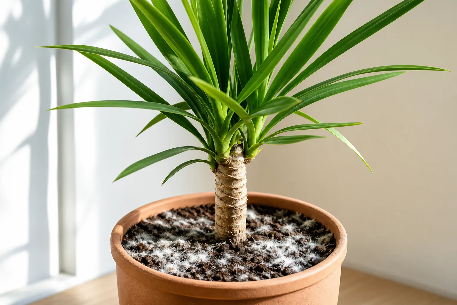 Mold on Soil on Yucca Plant - visible symptom on the plant