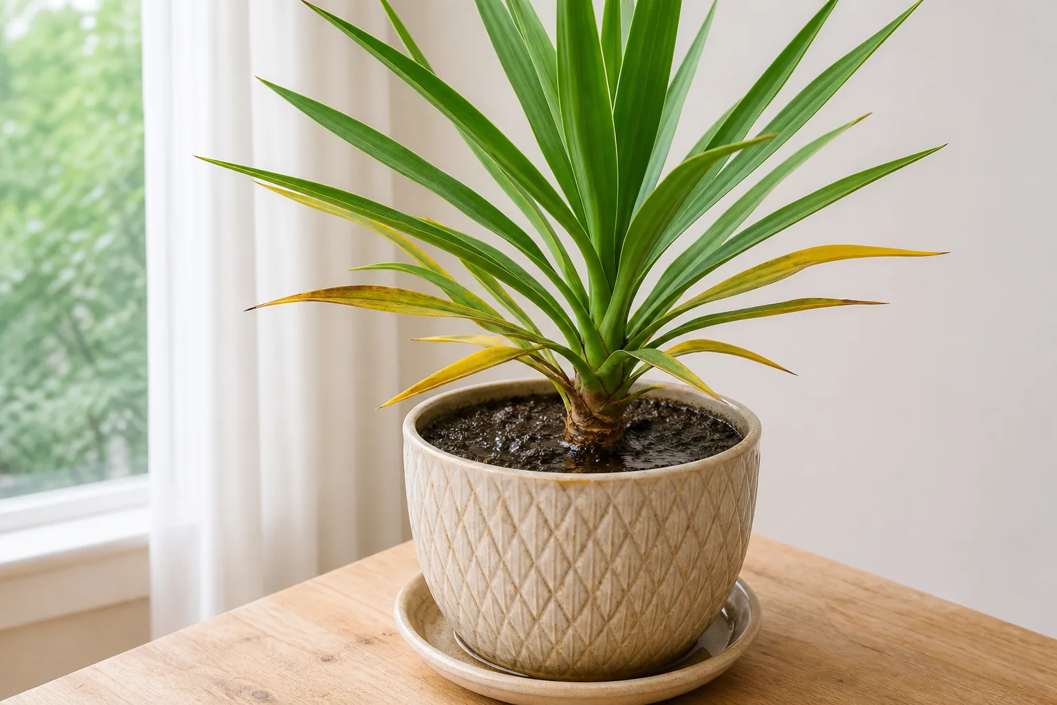 No Drainage Hole on Yucca Plant - visible symptom on the plant