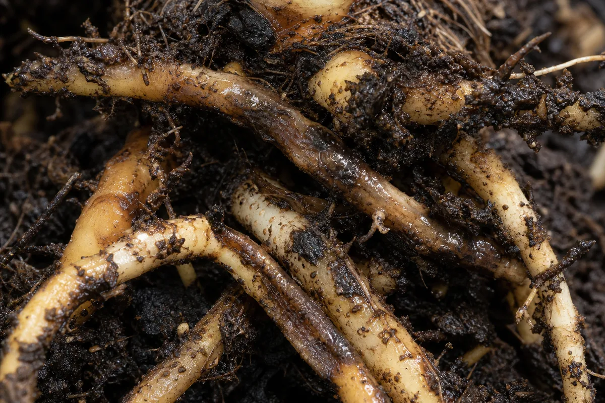 Close-up of Root Rot on Yucca Plant - diagnostic detail