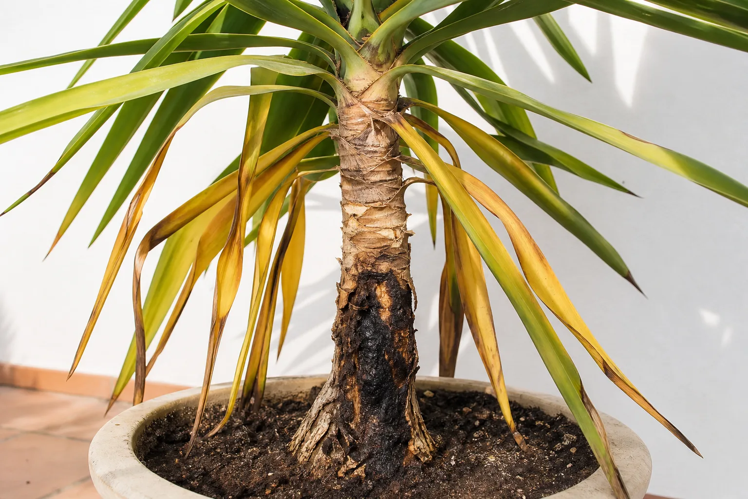 Stem Rot on Yucca Plant - visible symptom on the plant