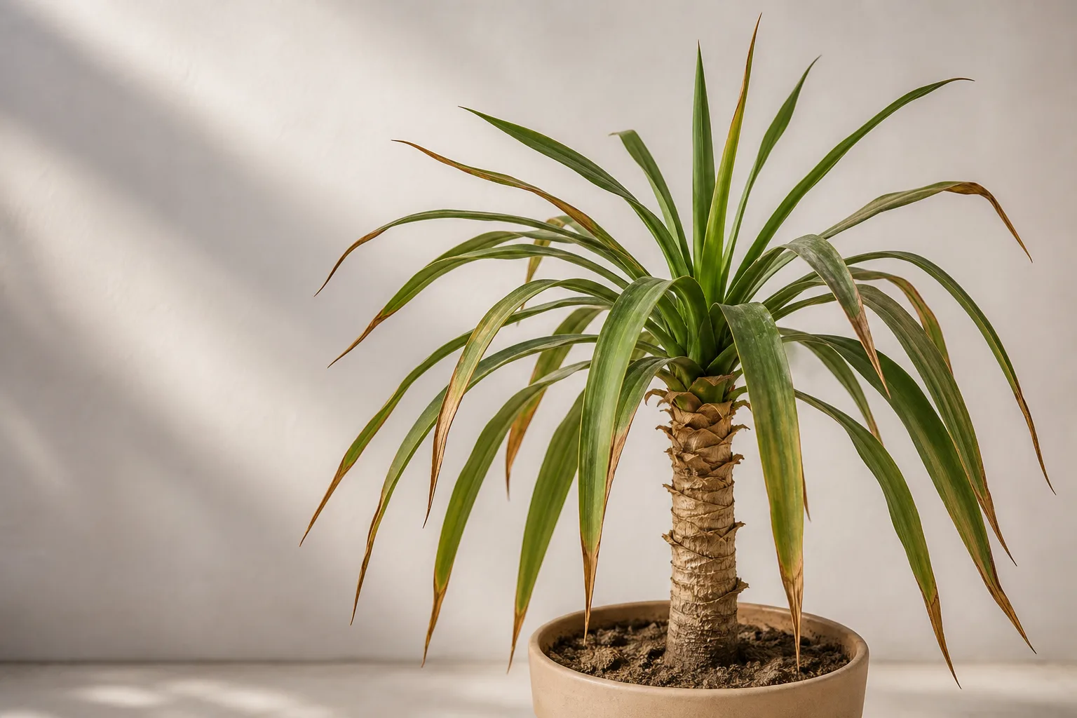 Underwatering on Yucca Plant - visible symptom on the plant