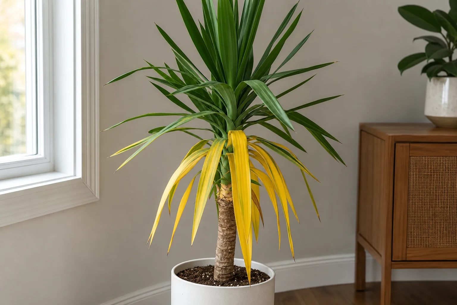 Yellow Leaves on Yucca Plant - visible symptom on the plant
