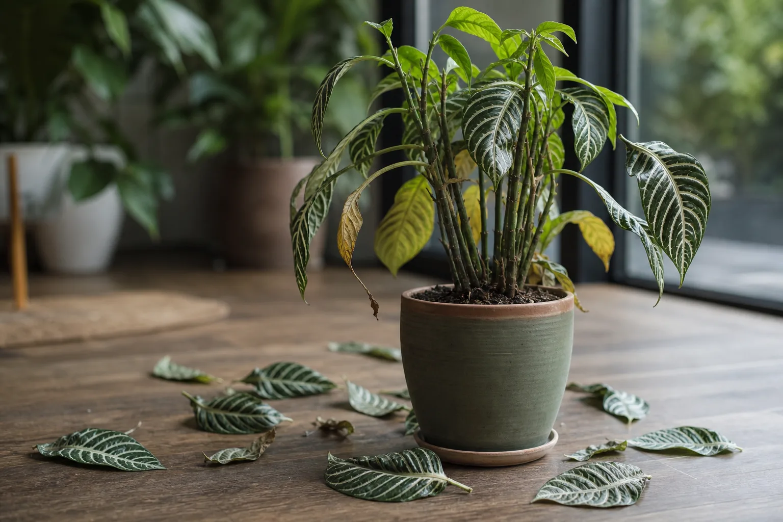 Leaf Drop on Zebra Plant - visible symptom on the plant