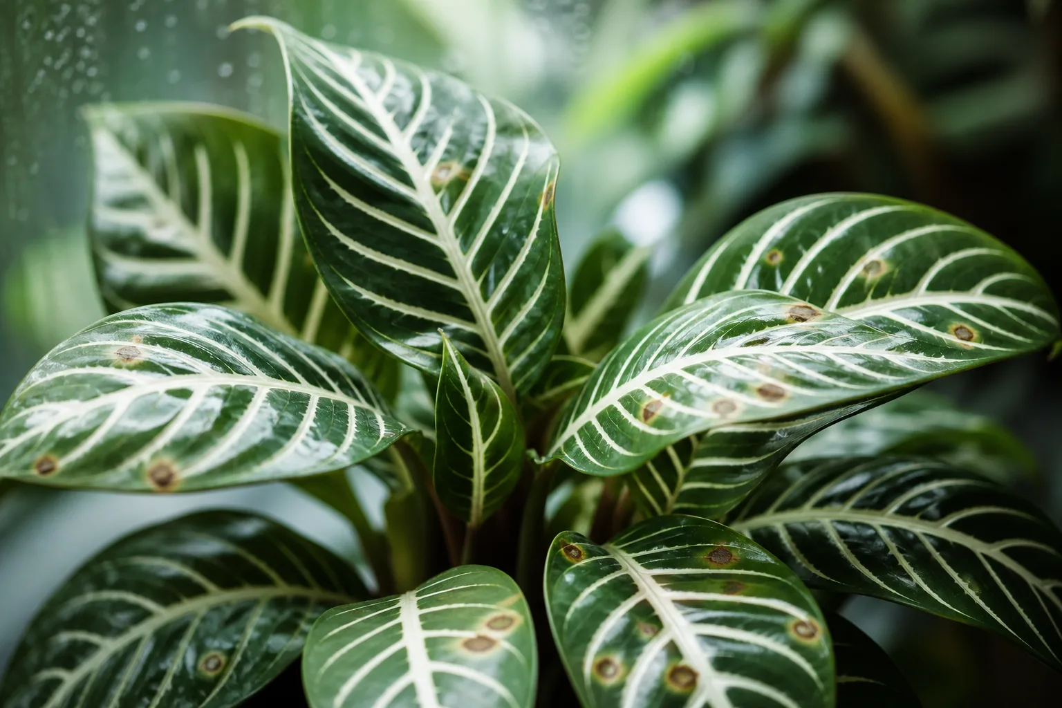 Leaf Spot Disease on Zebra Plant - visible symptom on the plant