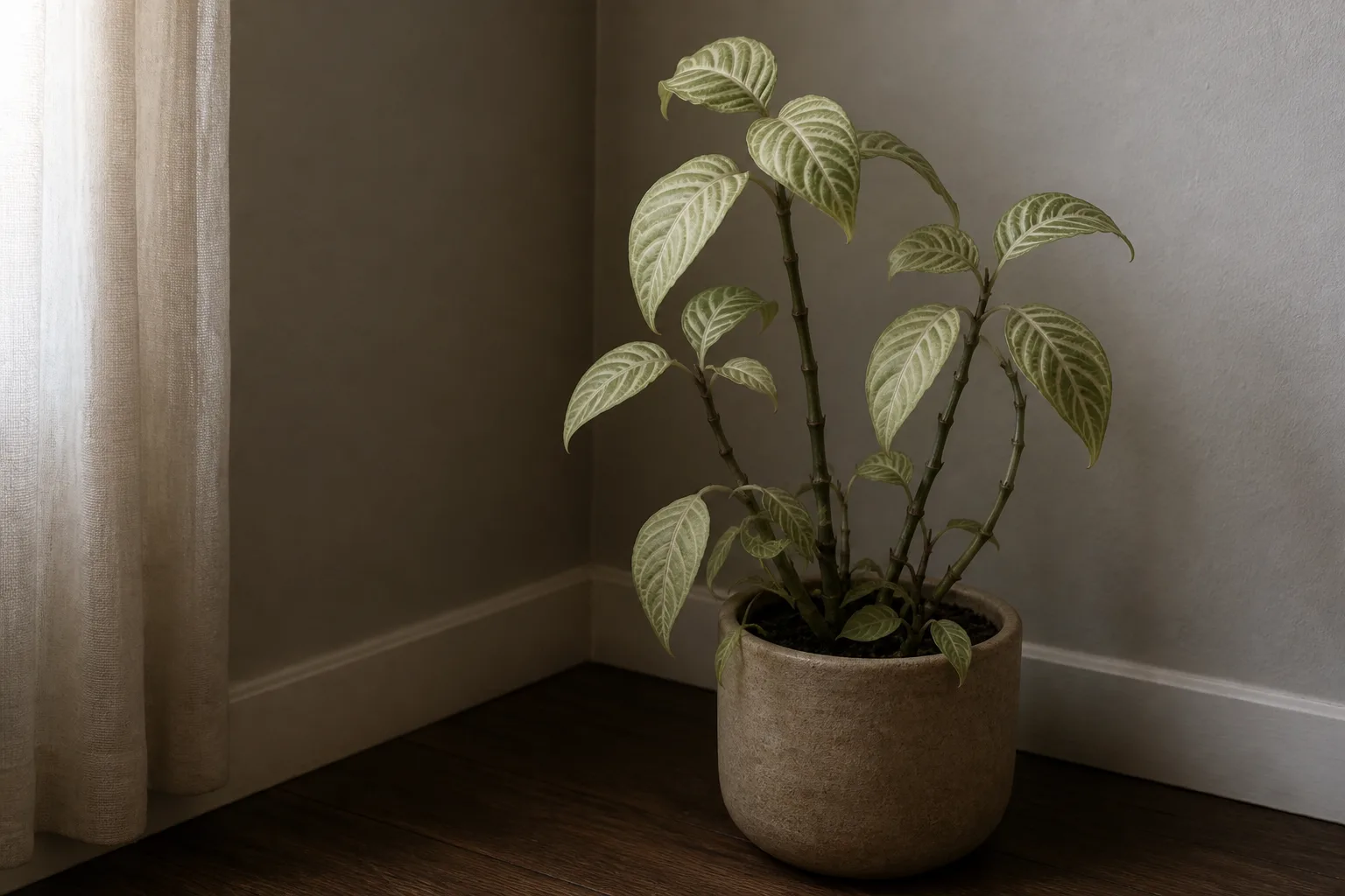 Not Enough Light on Zebra Plant - visible symptom on the plant