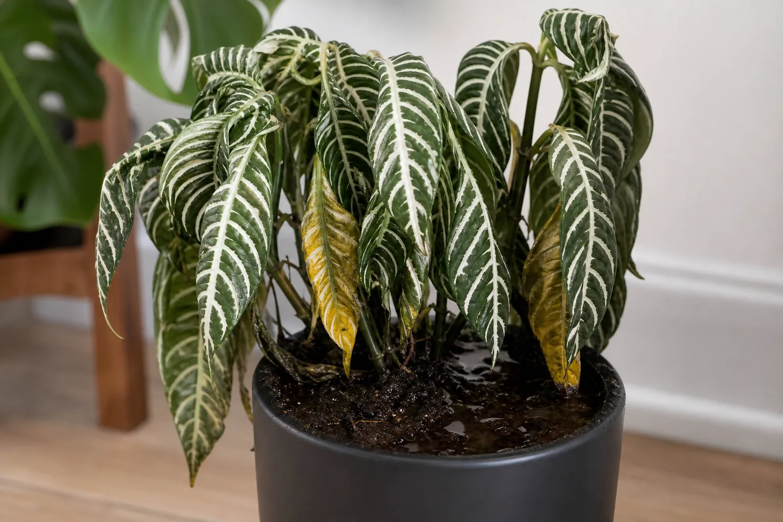 Overwatering on Zebra Plant - visible symptom on the plant