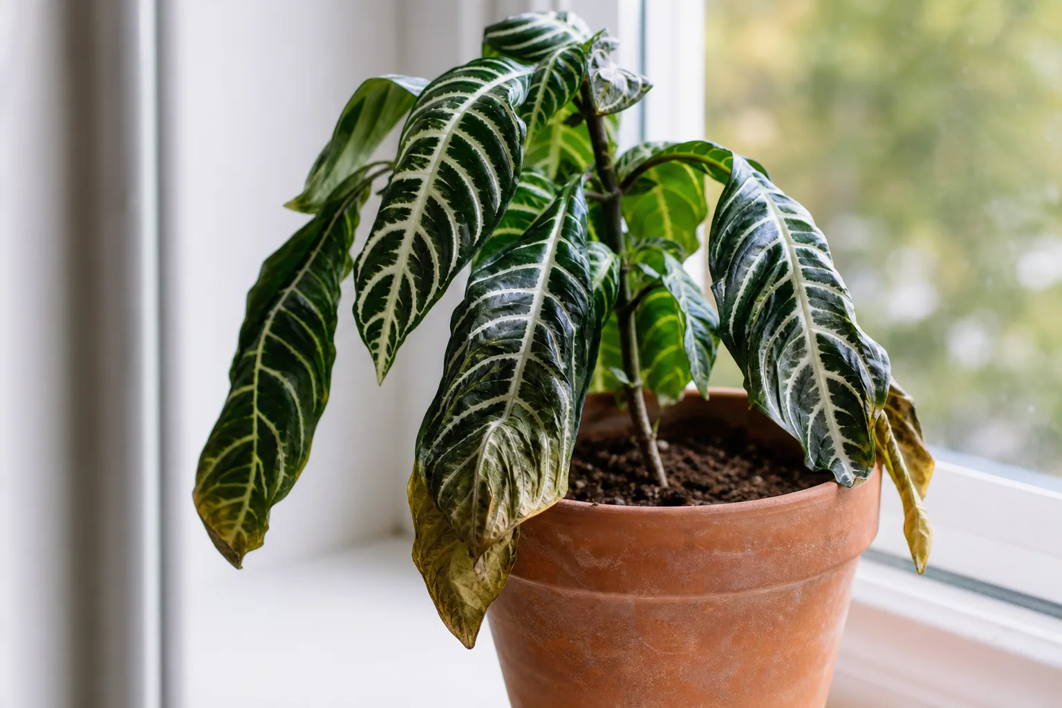 Root Rot on Zebra Plant - visible symptom on the plant