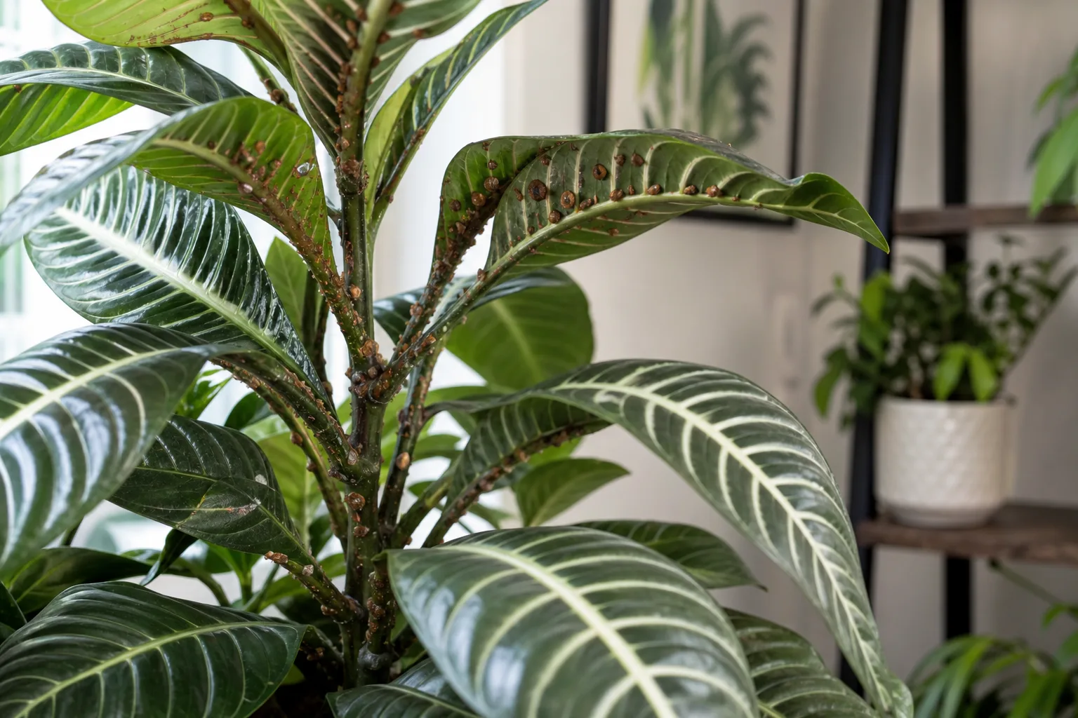 Scale Insects on Zebra Plant - visible symptom on the plant