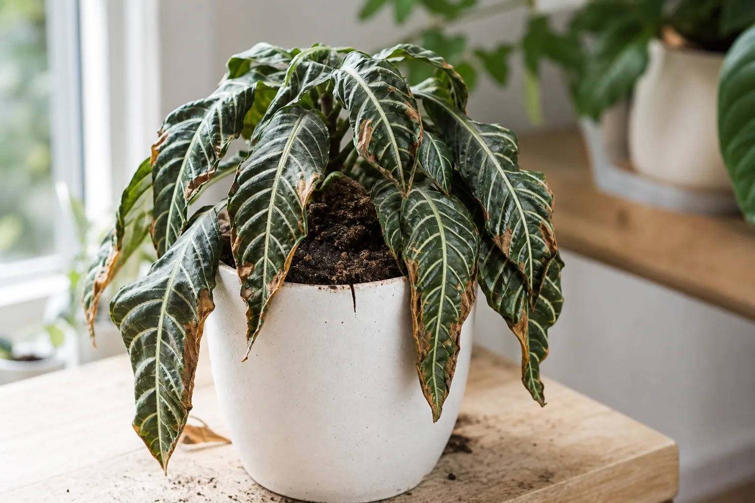 Underwatering on Zebra Plant - visible symptom on the plant
