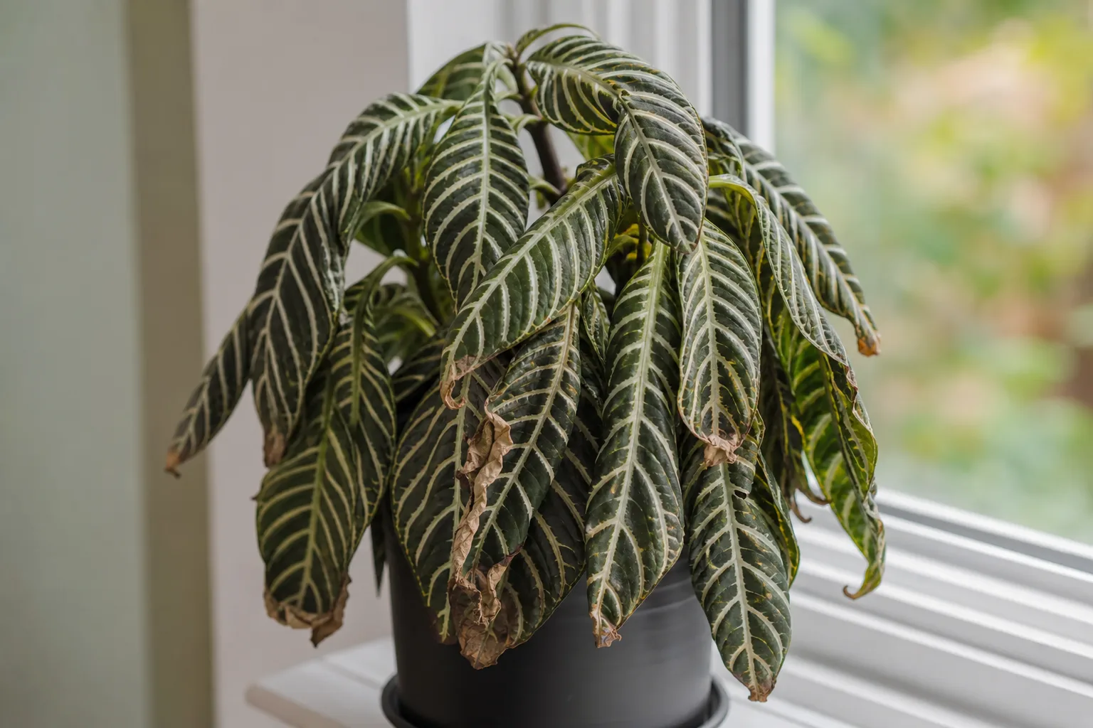 Water Stress on Zebra Plant - visible symptom on the plant