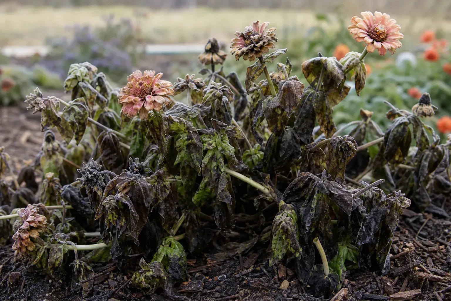 Cold Damage on Zinnia - visible symptom on the plant