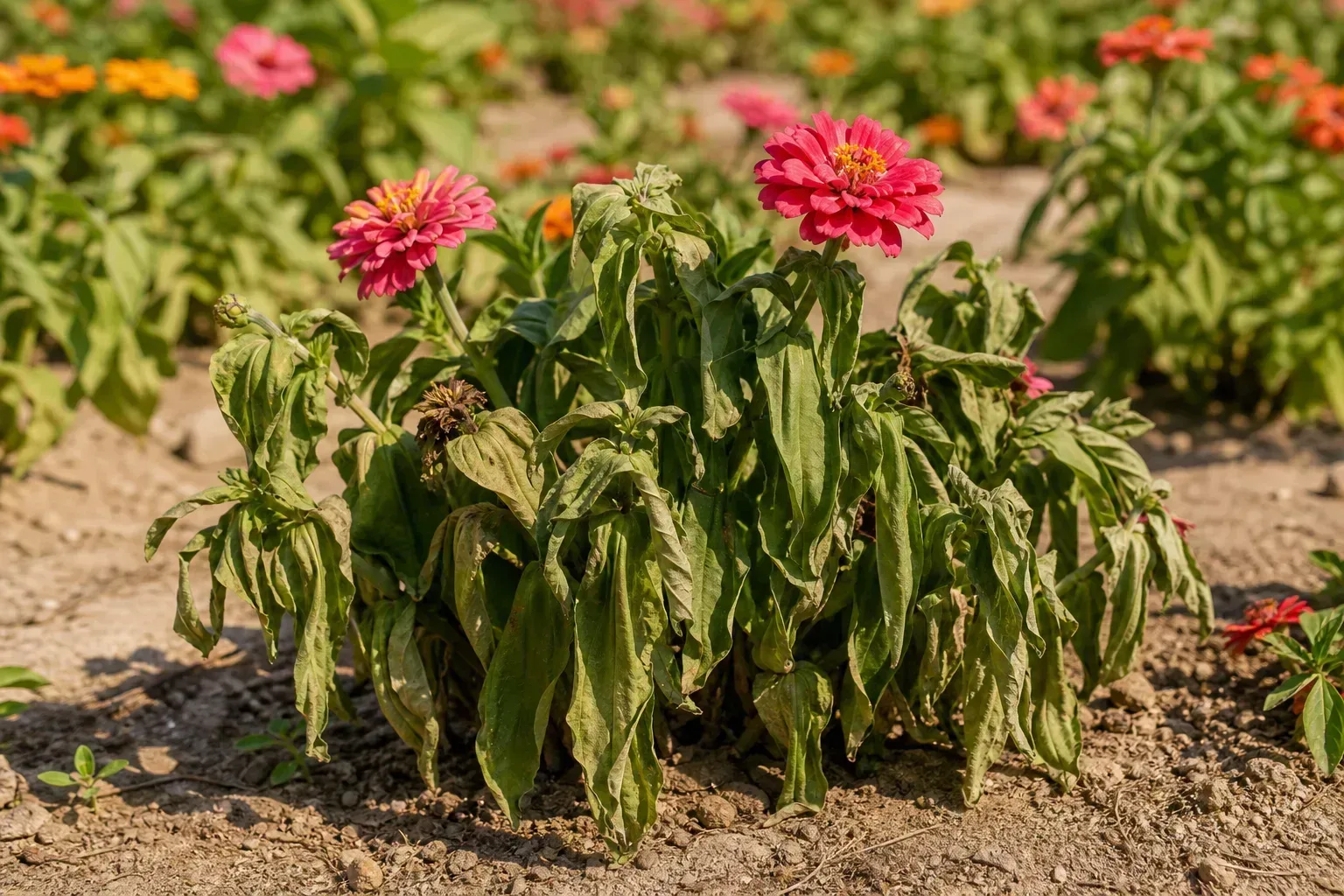 Heat stress on zinnia for summer stress checking
