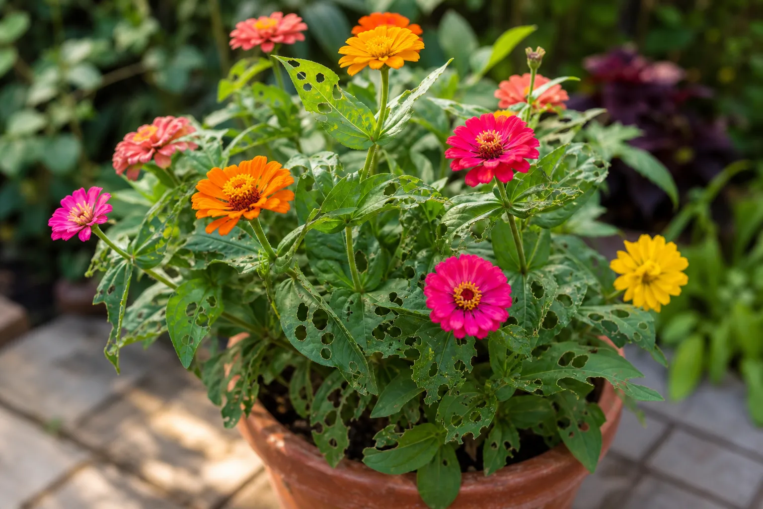 Holes in Leaves on Zinnia - visible symptom on the plant