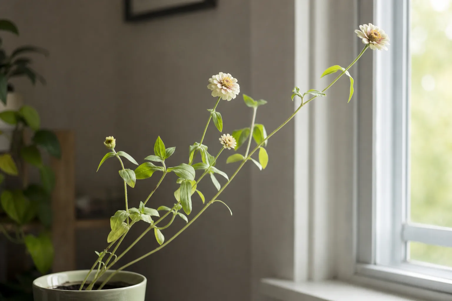 Not Enough Light on Zinnia - visible symptom on the plant