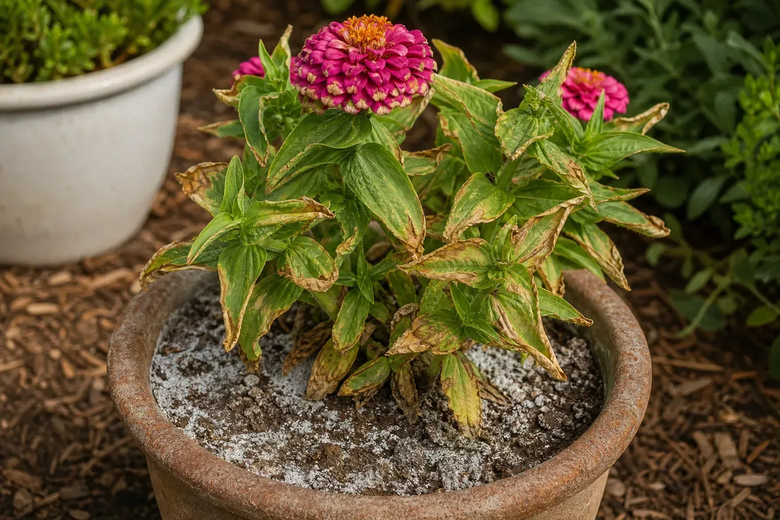 Overfertilization on Zinnia - visible symptom on the plant