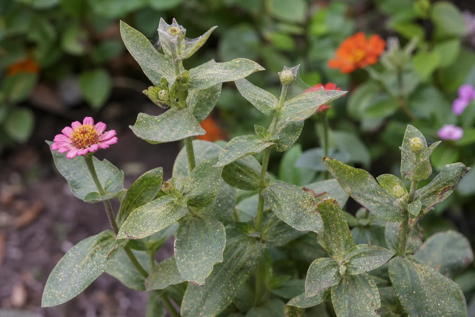 Spider Mites on Zinnia - visible symptom on the plant