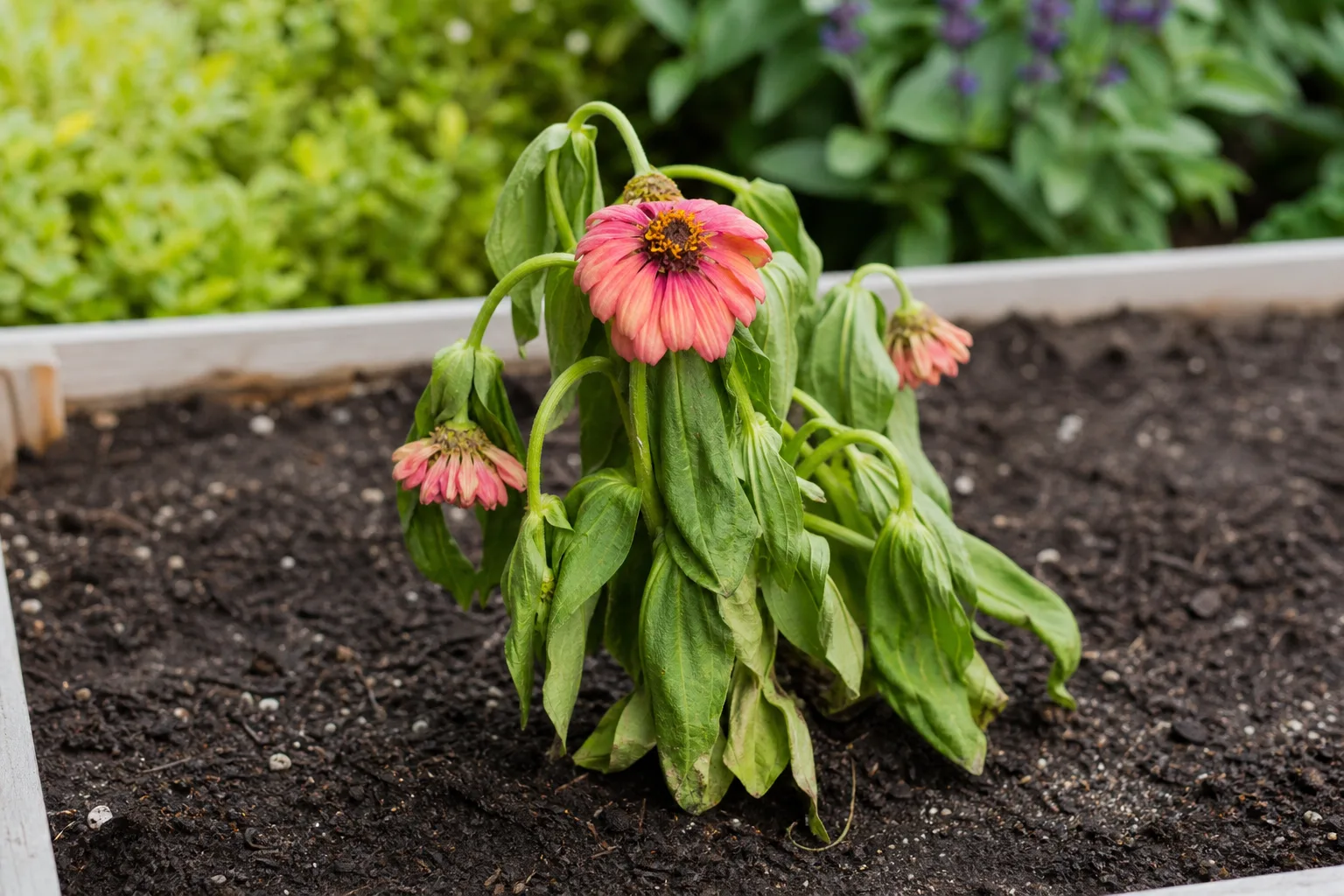 Transplant Shock on Zinnia - visible symptom on the plant