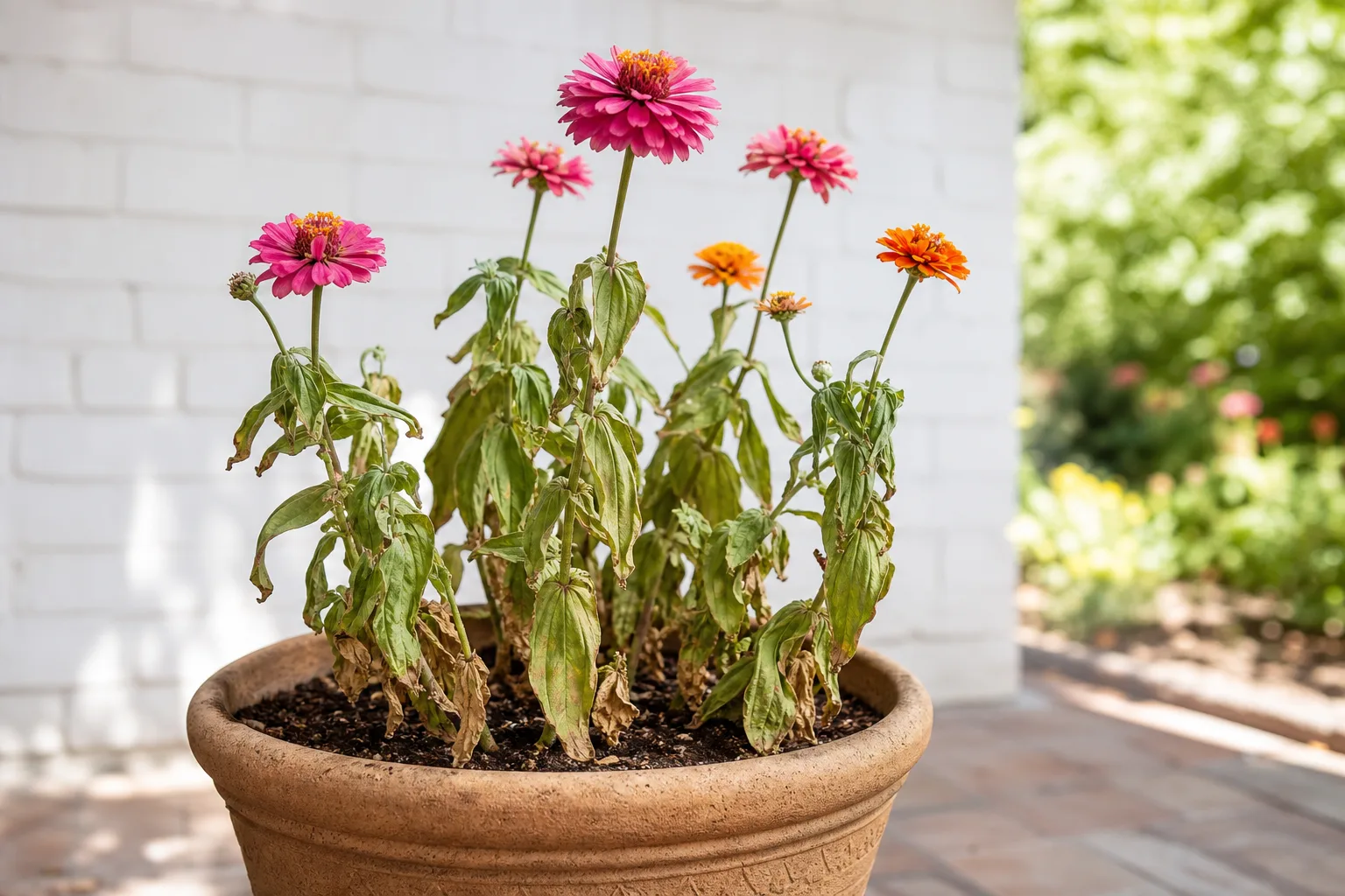 Water Stress on Zinnia - visible symptom on the plant
