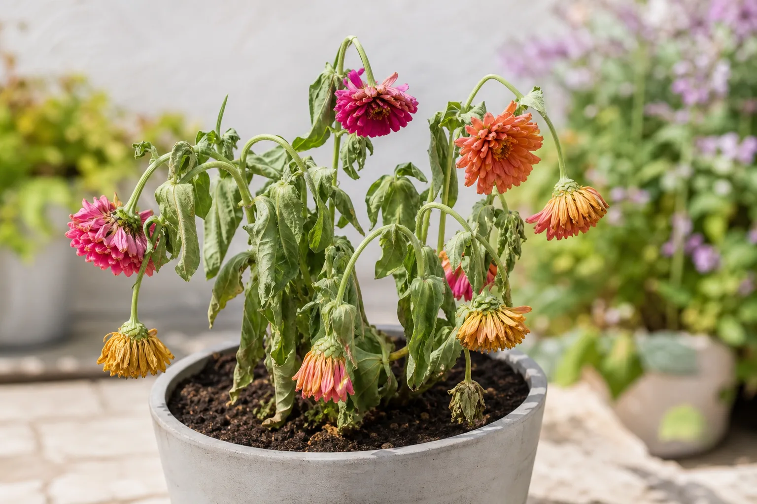 Wilting on Zinnia - visible symptom on the plant