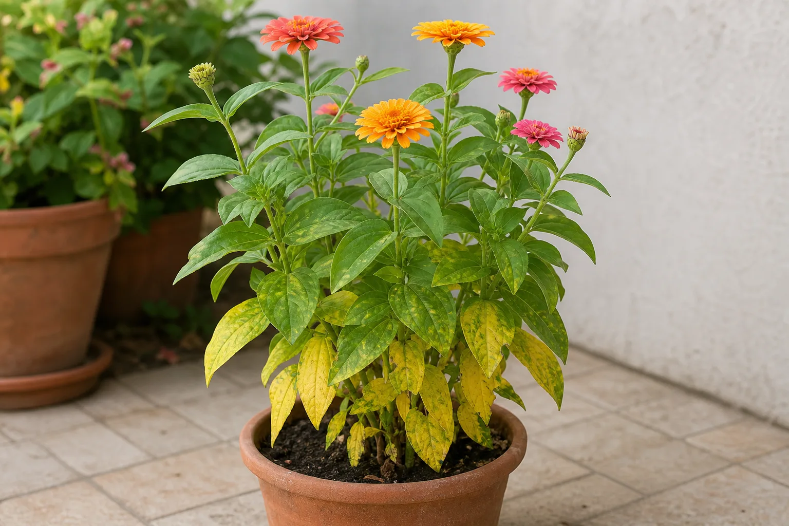 Yellow Leaves on Zinnia - visible symptom on the plant