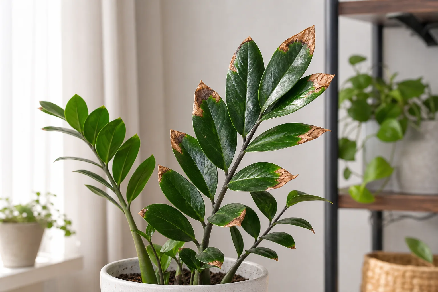 Brown Tips on ZZ Plant - visible symptom on the plant