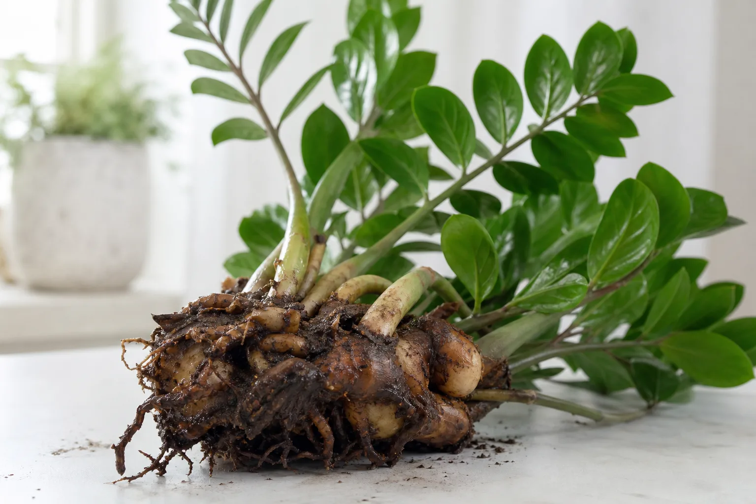 Damaged Roots on ZZ Plant - visible symptom on the plant