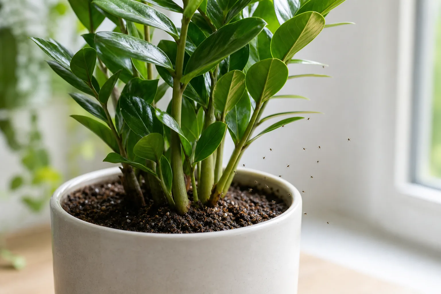 Fungus Gnats on ZZ Plant - visible symptom on the plant
