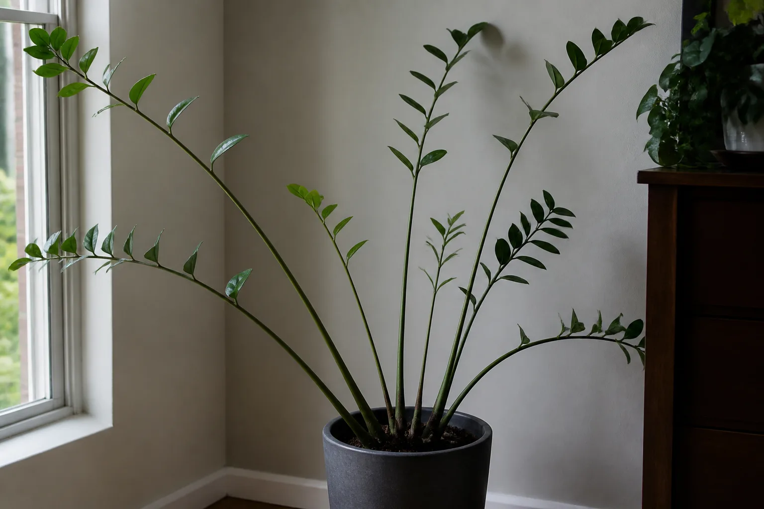 Leggy Growth on ZZ Plant - visible symptom on the plant