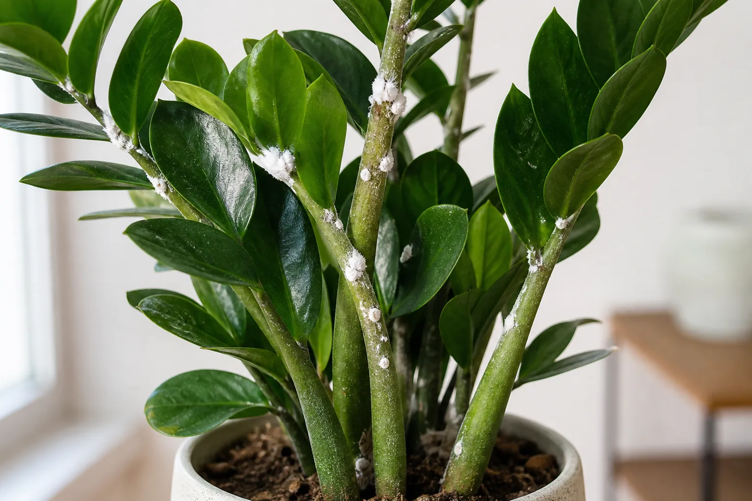 Mealybugs on ZZ Plant - visible symptom on the plant