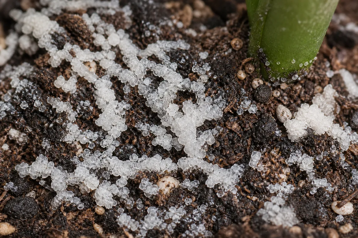 Close-up of Salt Build-up on ZZ Plant - diagnostic detail