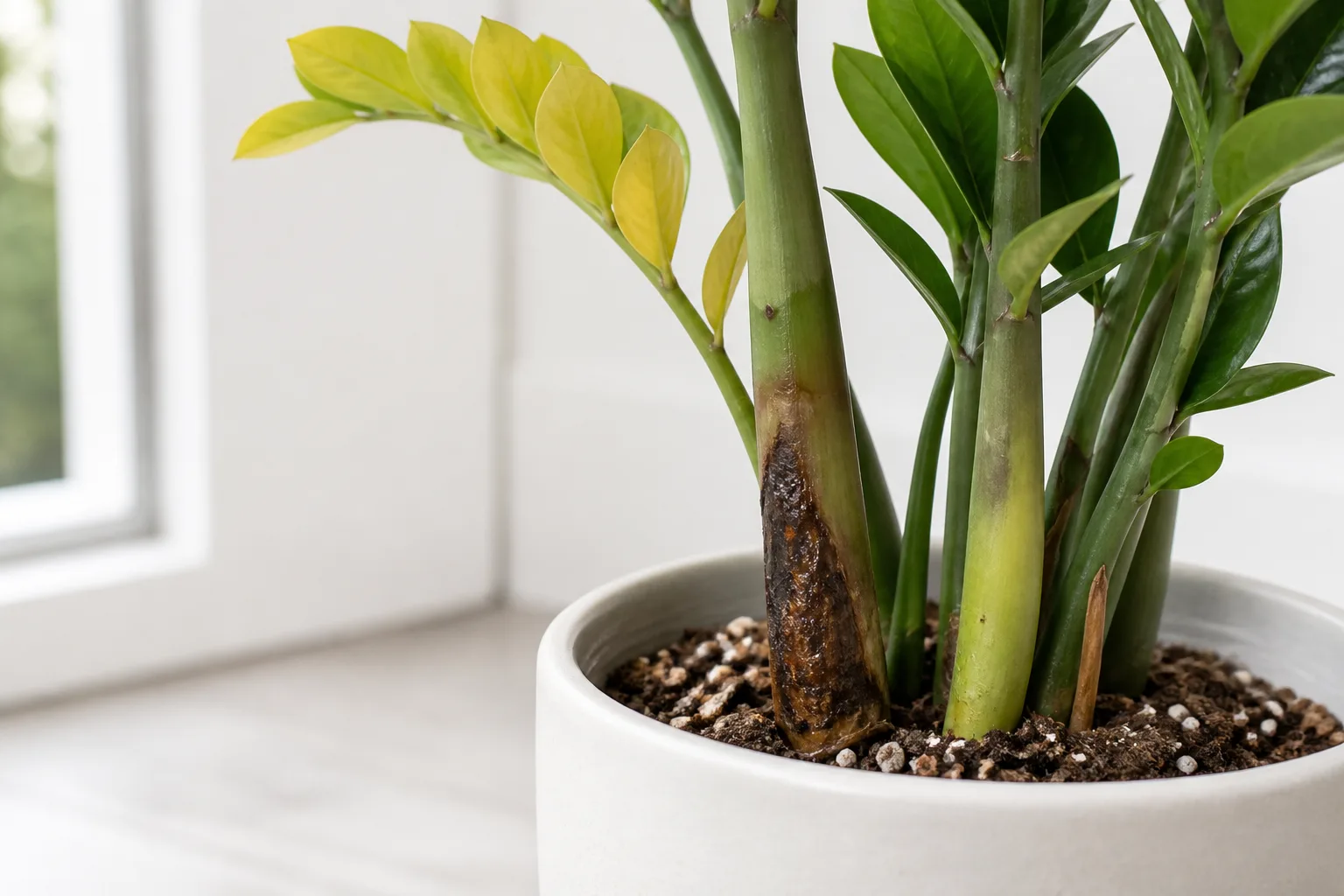 Stem Rot on ZZ Plant - visible symptom on the plant