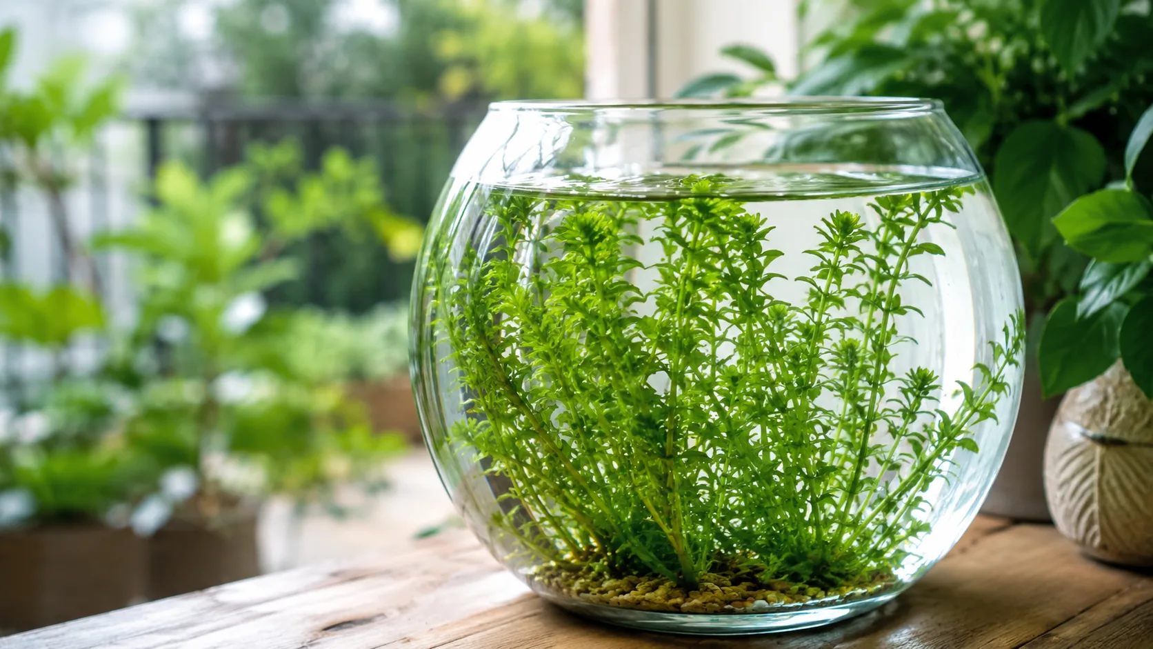 Anacharis / Elodea aquatic plant in clean aquarium water