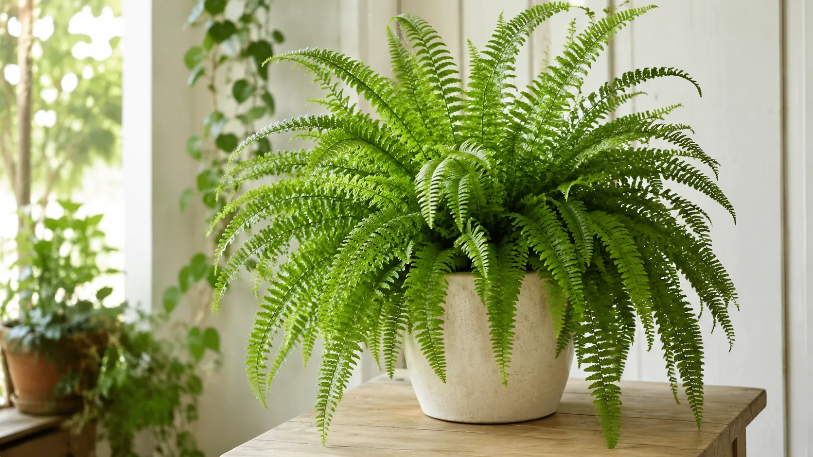 Boston fern in bright indirect light near an east-facing window