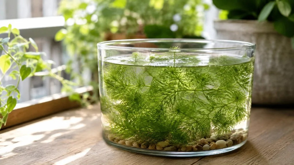 Hornwort aquatic plant in clean aquarium water
