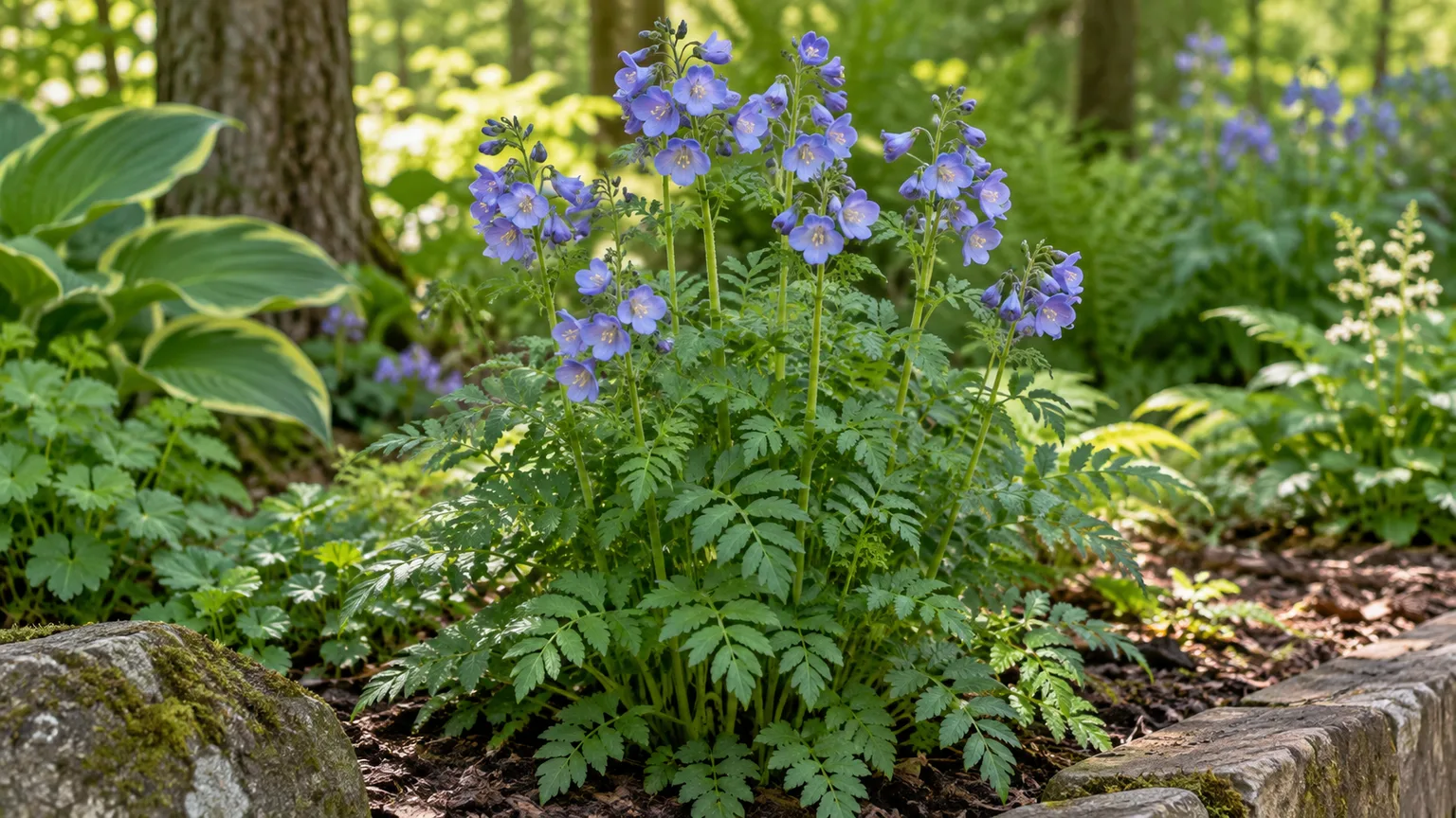 Jacob's Ladder in a shaded woodland-style planting