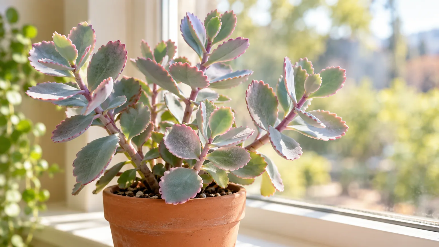 Healthy lavender scallops succulent with blue-green leaves and lavender-pink edges