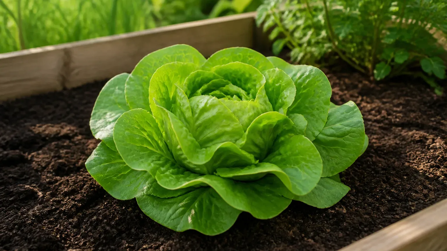 Leaf lettuce growing in a raised garden bed